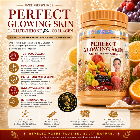 Perfect Glowing Skin – Glutathion + Collagène pour une Peau Claire, Lisse et Éclatante